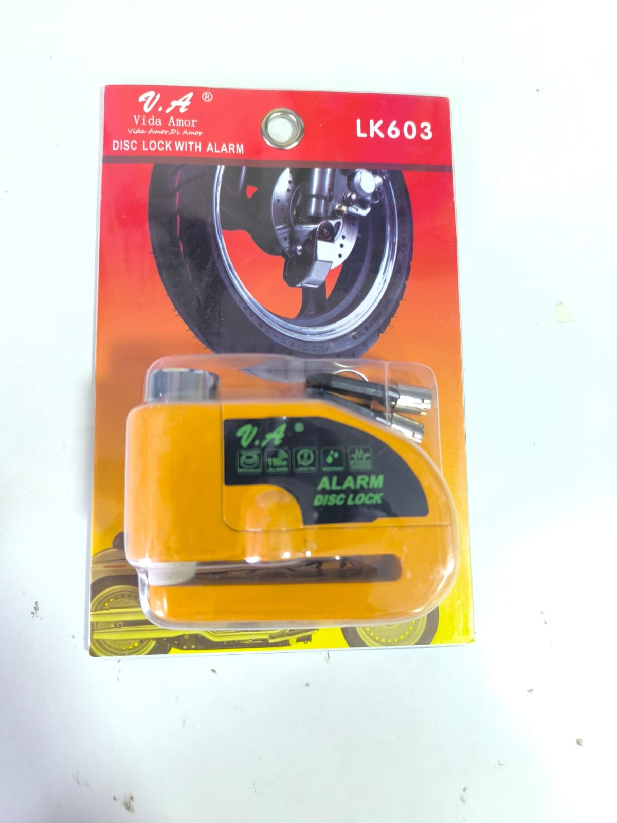 CANDADO DE MOTO CON ALARMA COLOR AMARILLO