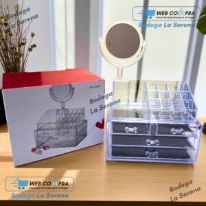 ORGANIZADOR DE MAQUILLAJE ACRILICO CON ESPEJO