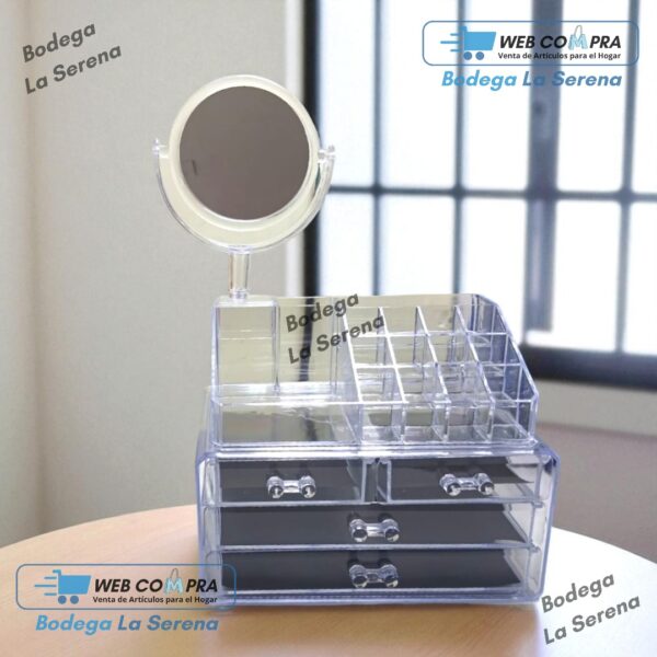 ORGANIZADOR DE MAQUILLAJE ACRILICO CON ESPEJO - Imagen 3