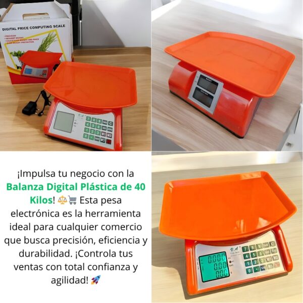 BALANZA CON BANDEJA DE PLASTICO COLOR NARANJA - Imagen 2
