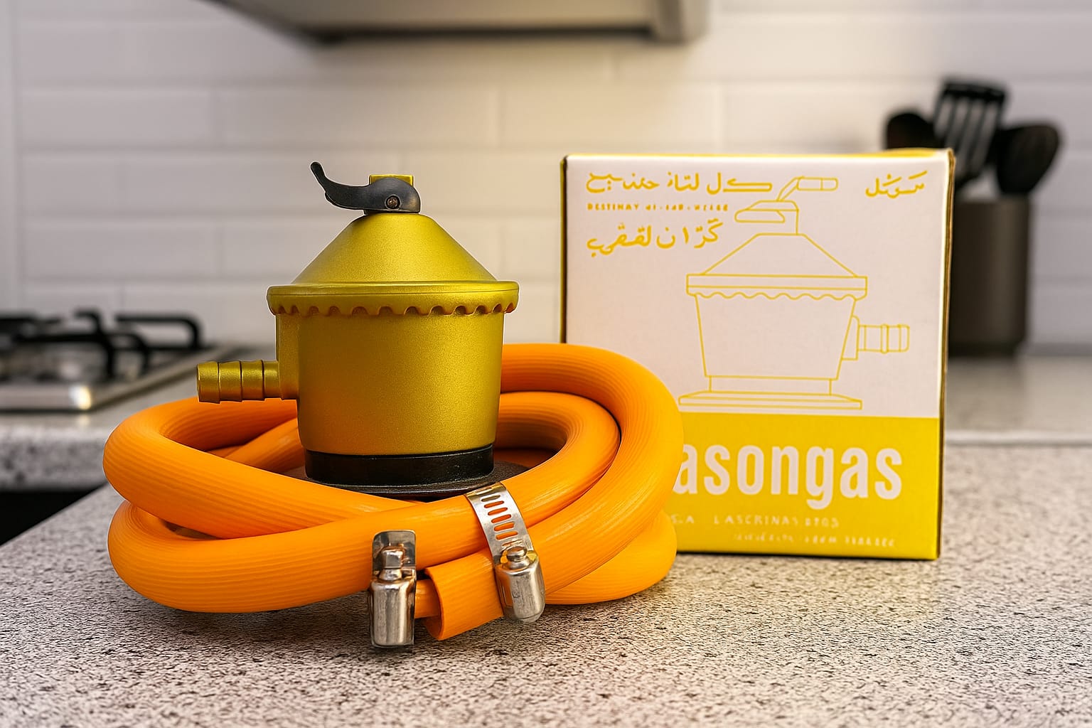 REGULADOR DE VALVULA DE GAS CON MANGUERA Y ABRAZADERA