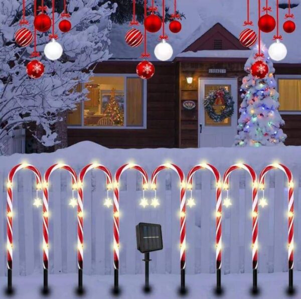 SET DE 5 BASTONES  SOLARES DE  NAVIDAD PARA  JARDIN - Imagen 4