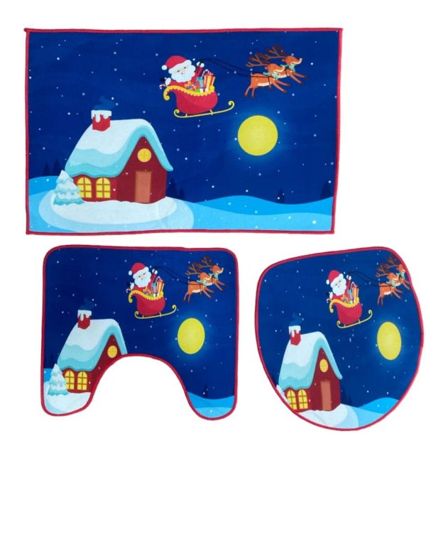SET DE ALFOMBRA DE NAVIDAD DE BAÑO AZUL