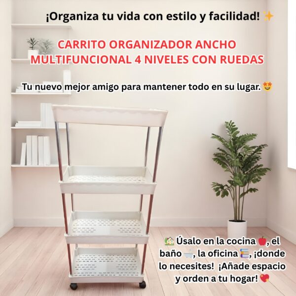 CARRITO PLASTICO 4 NIVELES BANDEJA ANCHA - Imagen 3