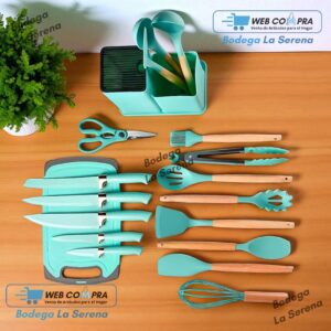 SET DE UTENSILIOS COCINA PREMIUN COLOR MENTA