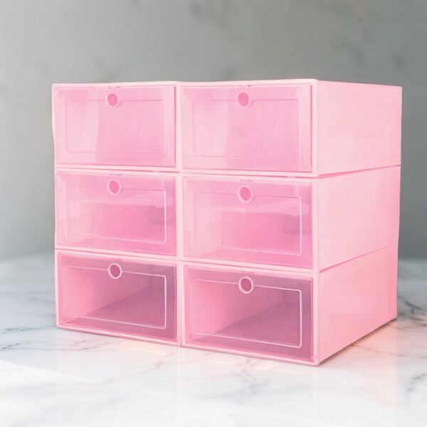 SET DE 6 CAJAS DE ORGANIZADOR DE ZAPATOS DE PLASTICO ROSA