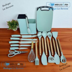 SET DE UTENSILIOS COCINA PREMIUN COLOR VERDE TURQUESA