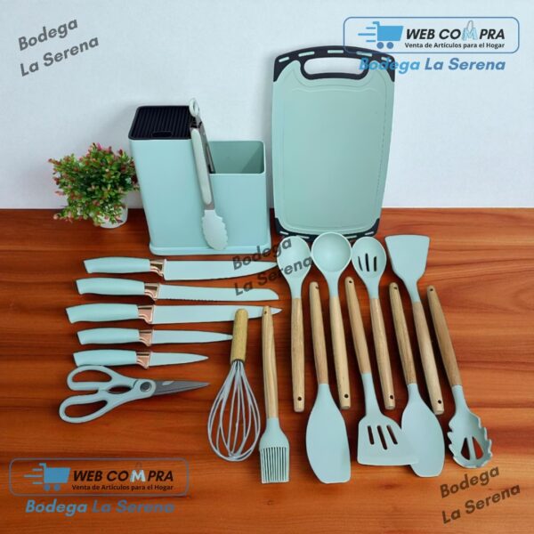 SET DE UTENSILIOS COCINA PREMIUN COLOR VERDE TURQUESA