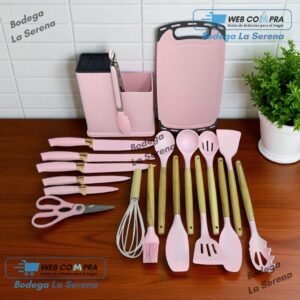 SET DE UTENSILIOS COCINA PREMIUN COLOR ROSA