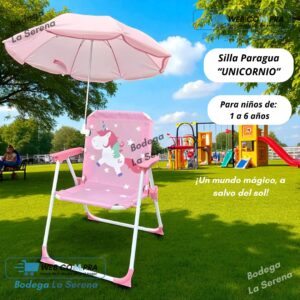 SILLA PLEGABLE PARA NIÑOS CON PARAGUAS ROSA