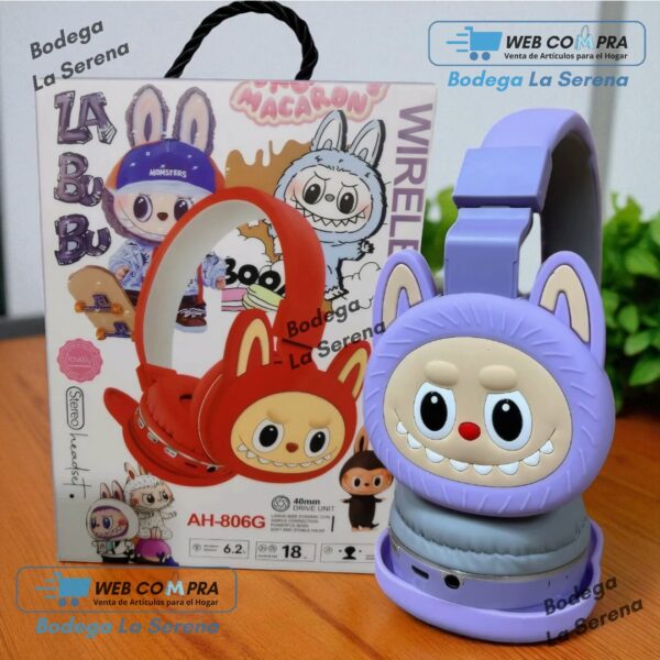 AUDIFONOS LABUBU PARA NIÑOS ROSADO Y MORADO - Imagen 3