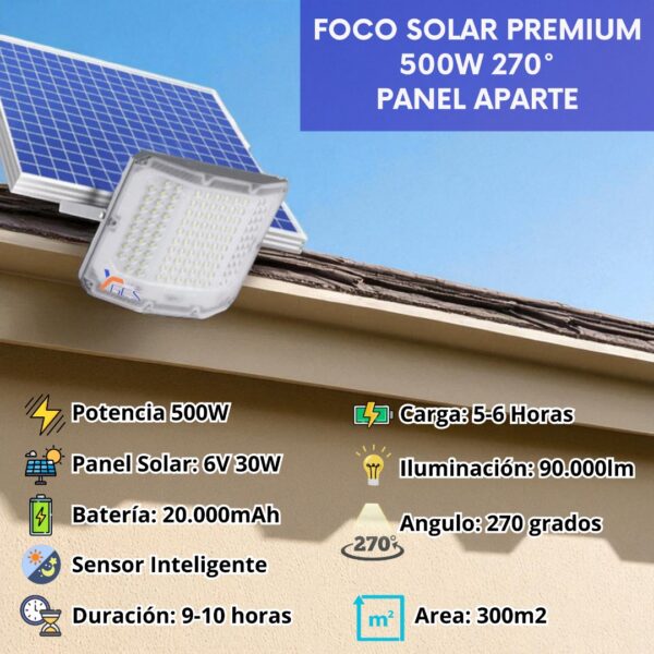 FOCO SOLAR CON PANEL APARTE DE 500 WATTS - Imagen 4
