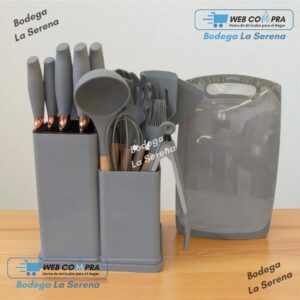 SET DE UTENSILIOS COCINA PREMIUN COLOR GRIS