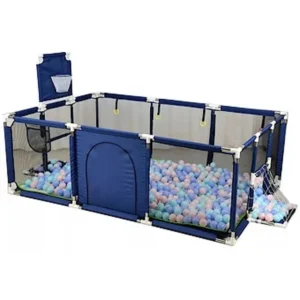 CORRAL PARA BEBE 3 EN 1 CON CANASTA Y ARCO DE FUTBOL AZUL