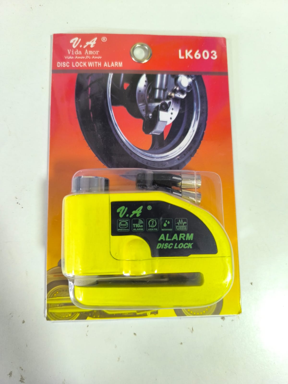 CANDADO DE MOTO CON ALARMA COLOR FLOURESCENTE