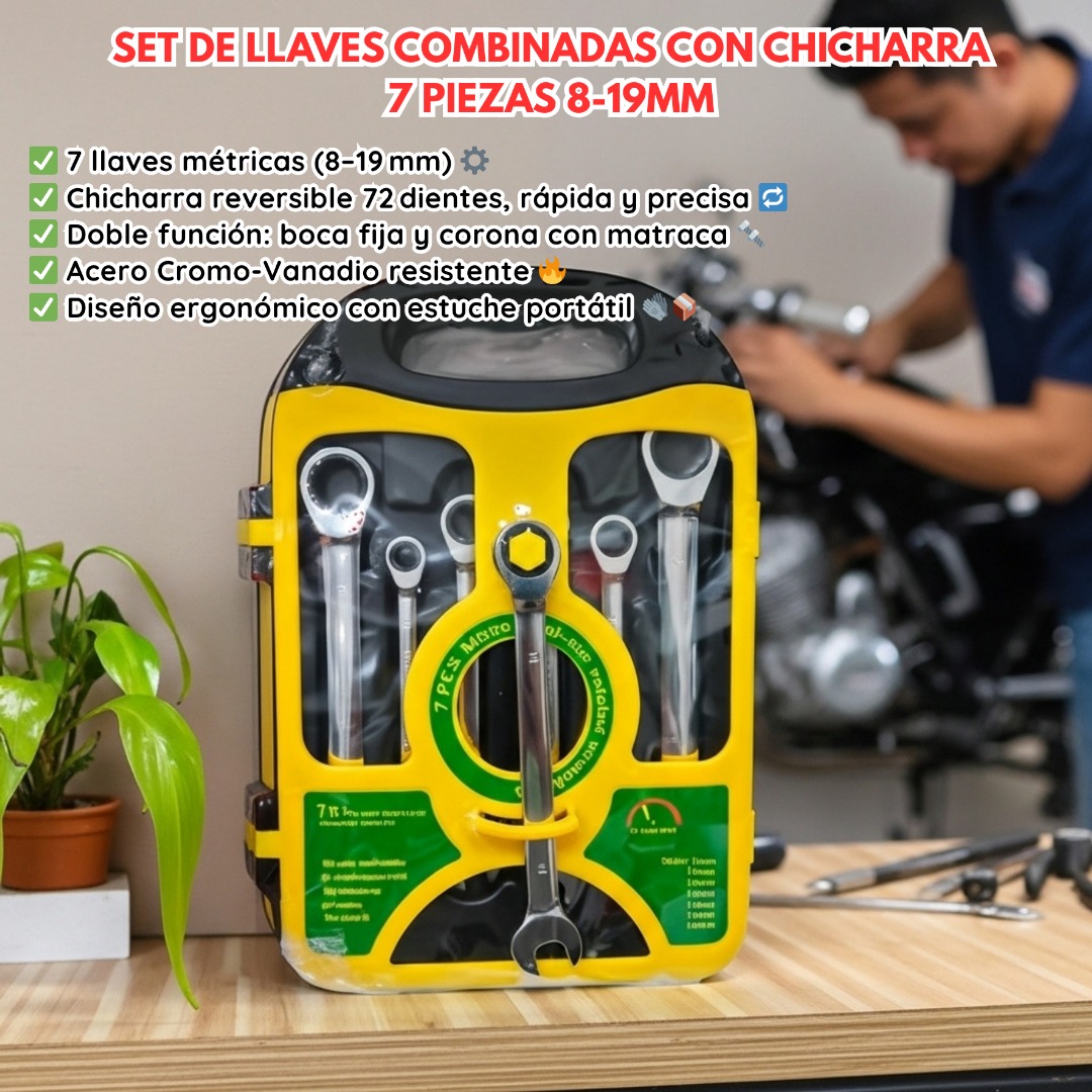 SET DE LLAVES COMBINADAS CON RACHE 7 PIEZAS 8-19mm