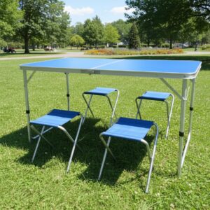 MESA CAMPING CON BANQUILLOS COLOR AZUL