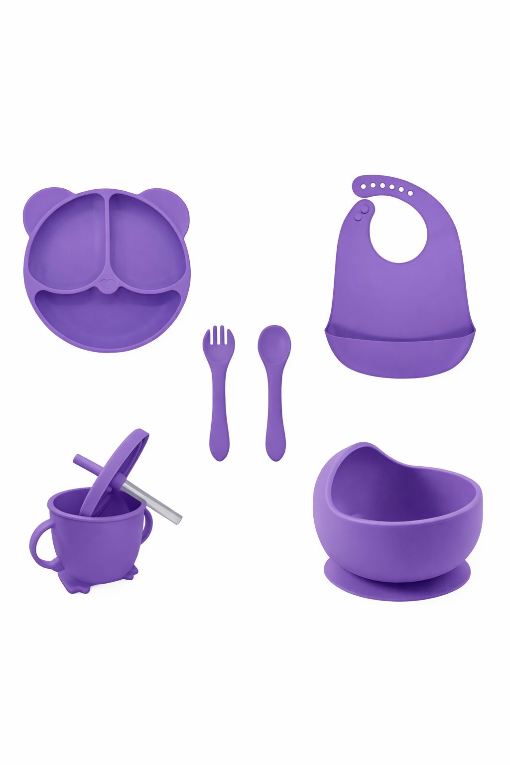 SET DE ALIMENTACION PARA BEBE DE SILICONA PURPURA