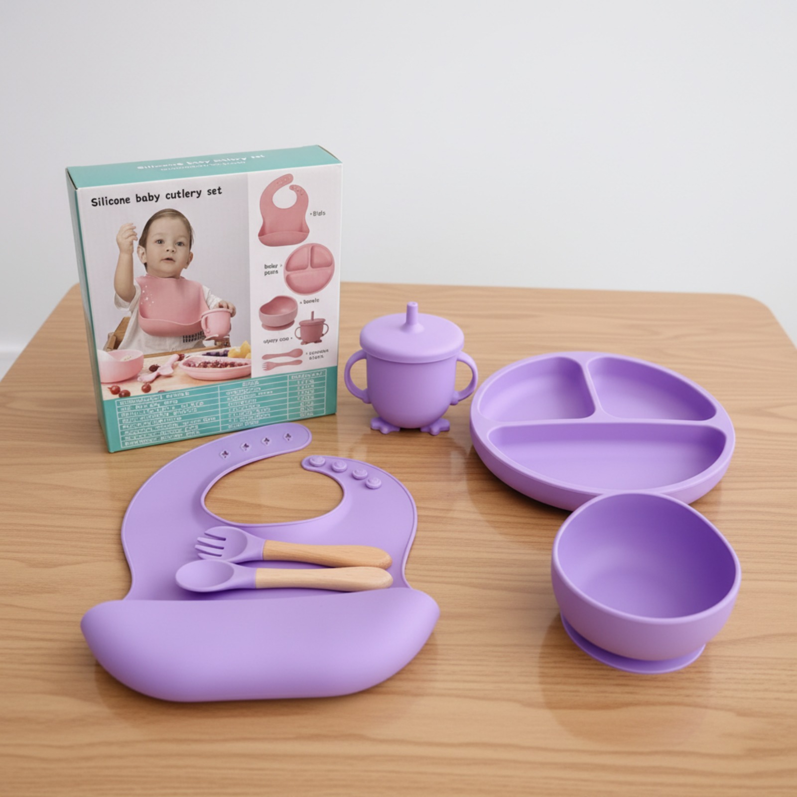 SET DE ALIMENTACION PARA BEBE DE SILICONA PURPURA